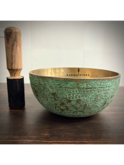 kamdhenu singing bowl - green patina finish